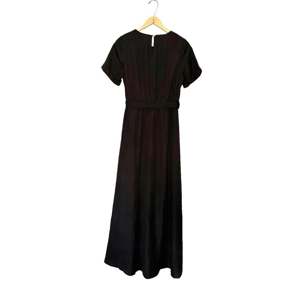 Polagram | Black Short Sleeve Faux Wrap Maxi Dress Size Medium - Picture 4 of 7